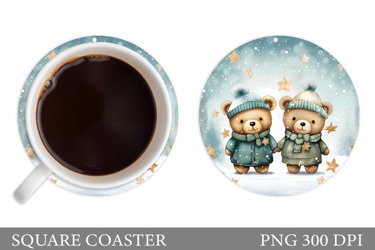 Winter Bears Coaster Design. Cute Bears Coaster Sublimation