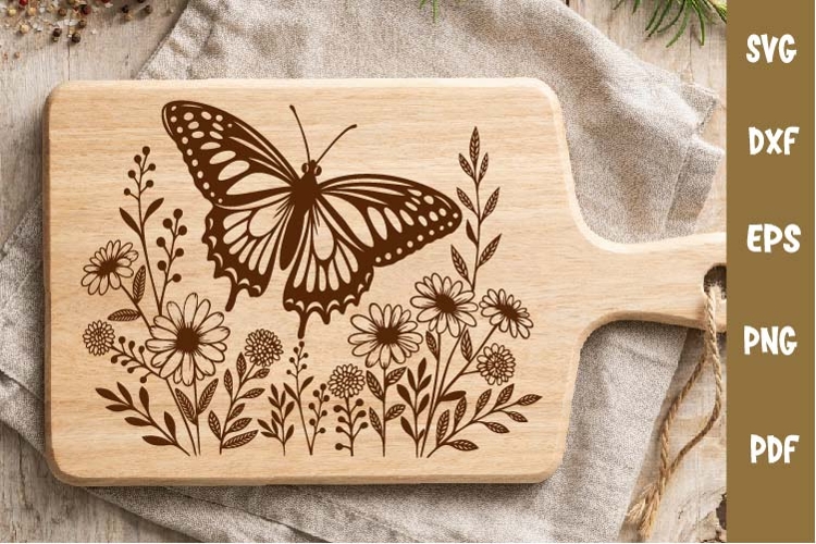 Floral Design, Flowers and Butterfly SVG Pattern