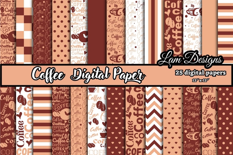 coffee digital papers, Coffee pattern, Coffee printables.