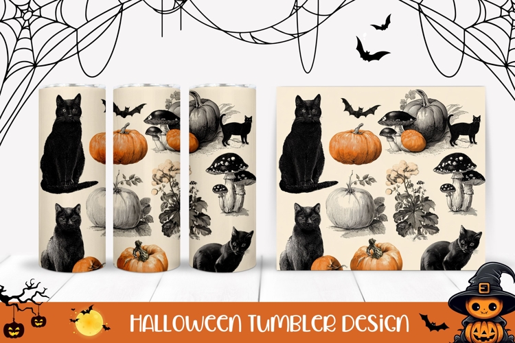 Fall Pumpkins Tumbler, Halloween Black Cat Tumbler Design