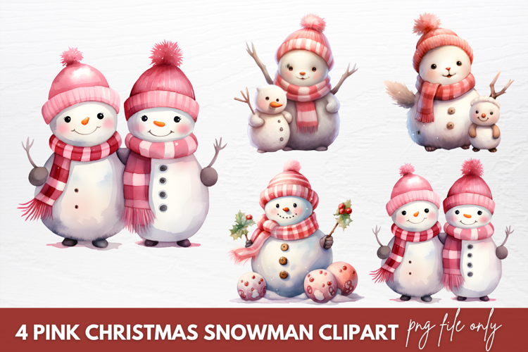Pink Christmas Snowman Clipart Sublimation