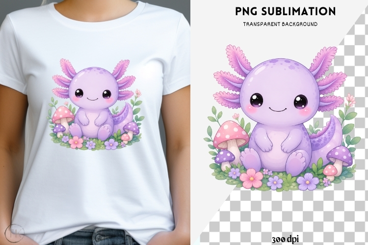 Pastel kawaii axolotl png design for T-shirts