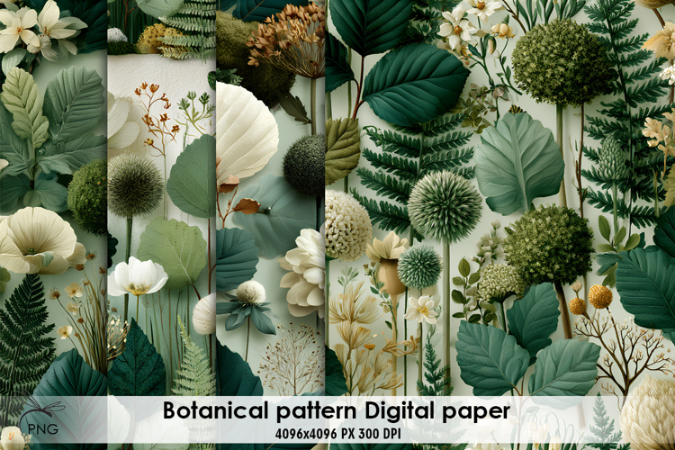 Botanical patternl digital paper, background clipart