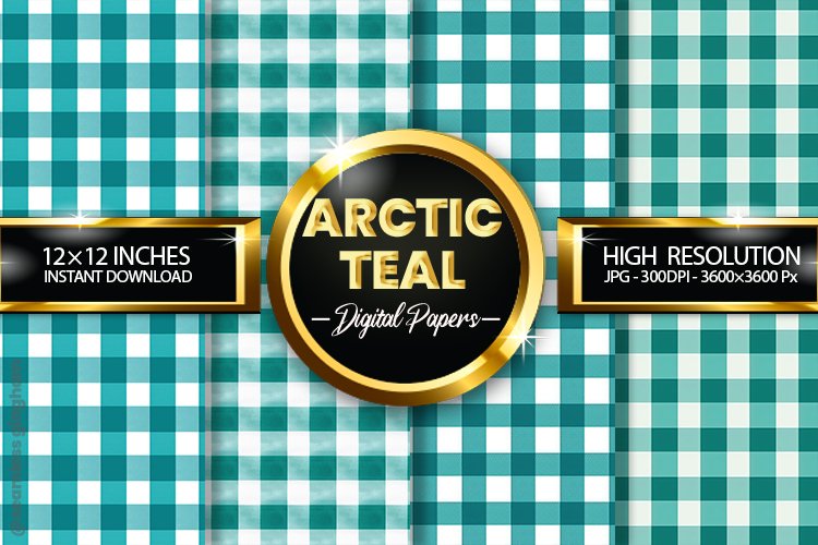 Arctic Teal Gingham Digital Papers 04 Variations example image 1