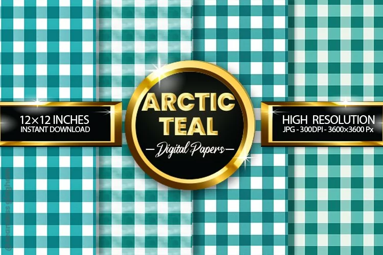 Arctic Teal Gingham Digital Papers 04 Variations