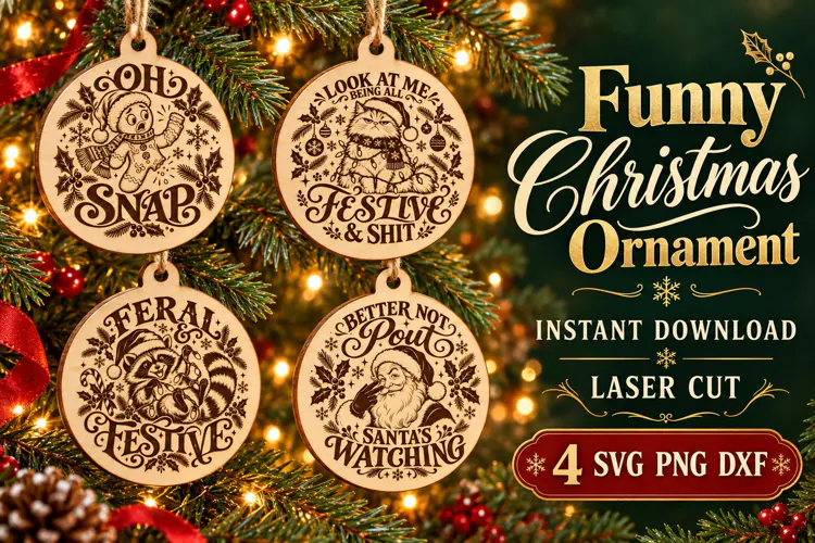 Funny Christmas Ornament SVG PNG DXF, Snarky Santa Humor