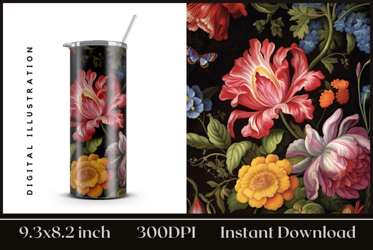 Floral Tumbler Wrap Design 20 oz, Floral Skinny Tumbler