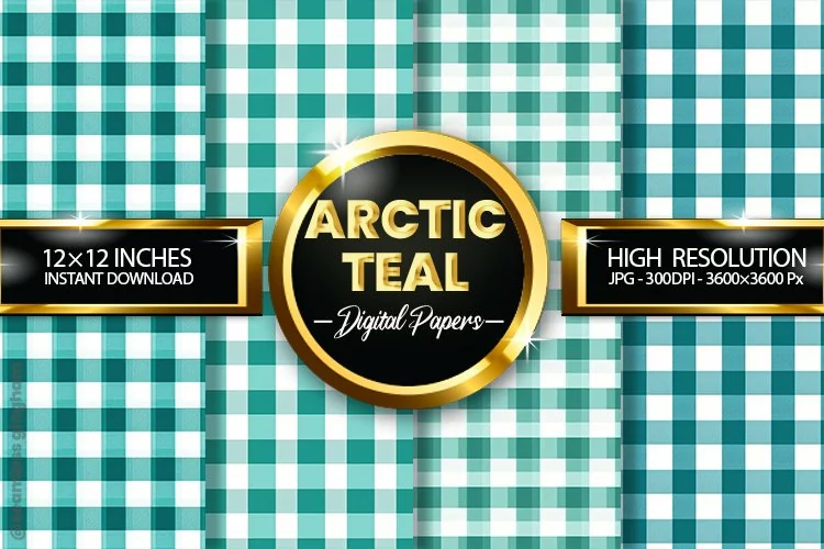 Arctic Teal Gingham Digital Papers 04 Variations
