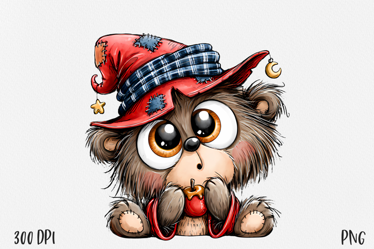 Cute Halloween Bear PNG, Witch Hat Clipart