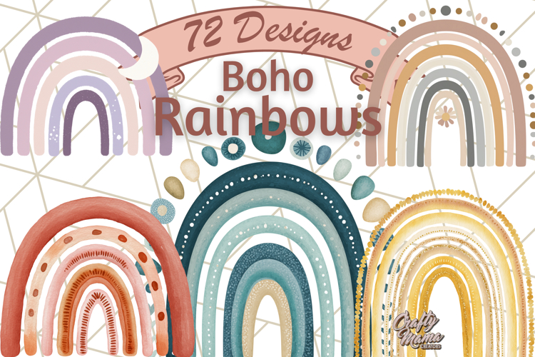 Boho Rainbow PNG Clipart, Earthy Arches & Minimal Shapes