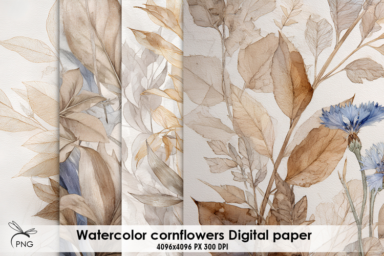 Watercolor cornflowers digital paper, background clipart