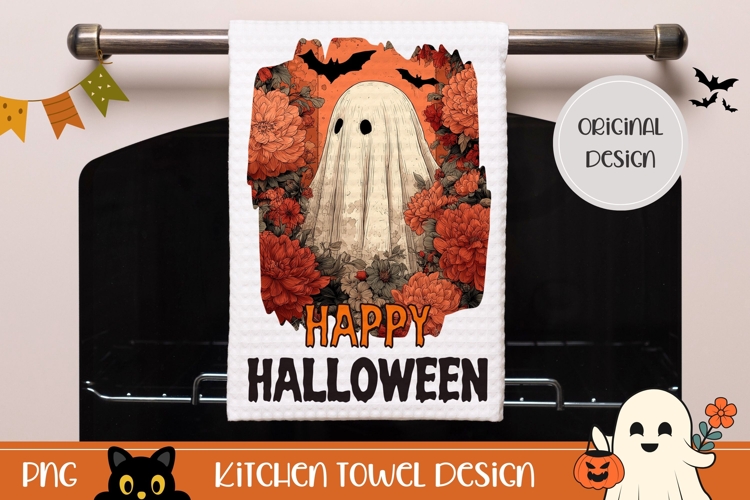 Happy Halloween Towel Print, Cartoon Halloween Ghost PNG