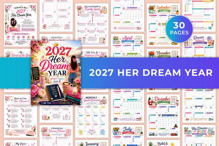 2027 Her Dream Year Planner | Goals, Self-Care, Wellness example image 1