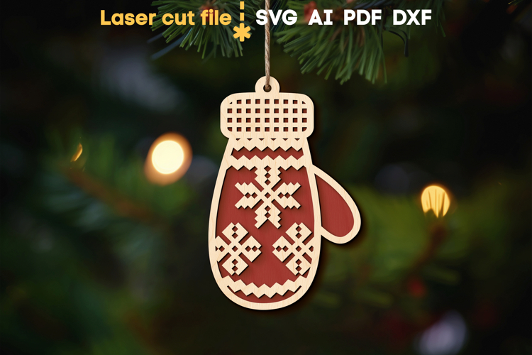 Mitten Christmas Ornament SVG laser cut files for Glowforge