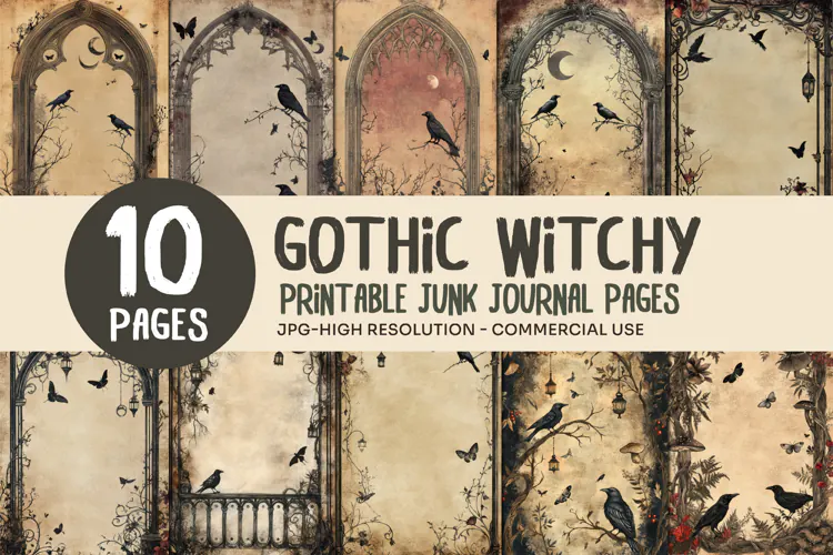 Gothic Raven Junk Journal Pages