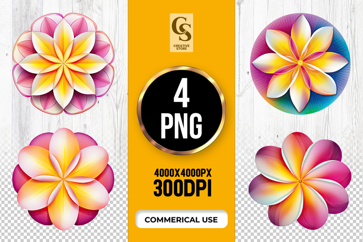 Plumeria Gradient Flowers Clipart Sublimation PNG