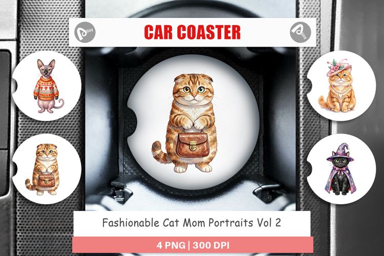 Fashionable Cat Mom Car Coaster