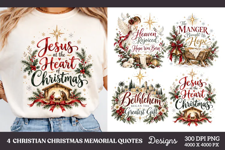 4 Christian Christmas PNG Designs, 4 Nativity Scripture PNG