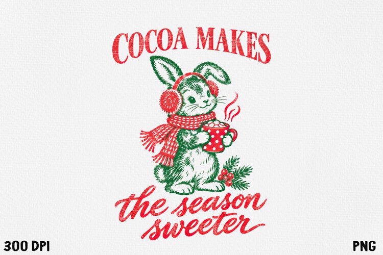 Vintage Christmas Bunny Hot Cocoa Retro Holiday PNG example image 1
