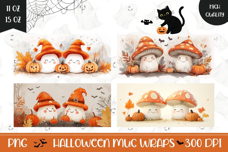 Watercolor Halloween Mushrooms Mug Designs, Halloween Mug