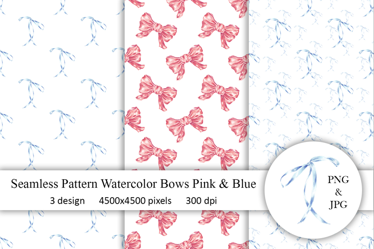 Bows Seamless Pattern Watercolor Blue Pink Red Art Print