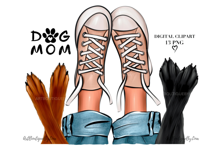 Girl with two dogs clipart