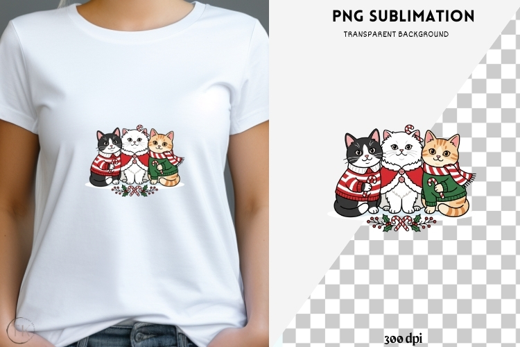 Cute Christmas cats png design for T-shirts