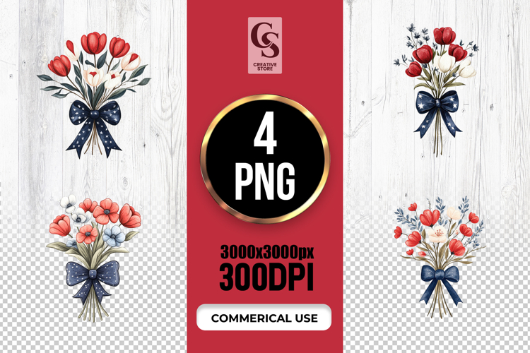 Patriotic Flower Bouquet Clipart Sublimation PNG