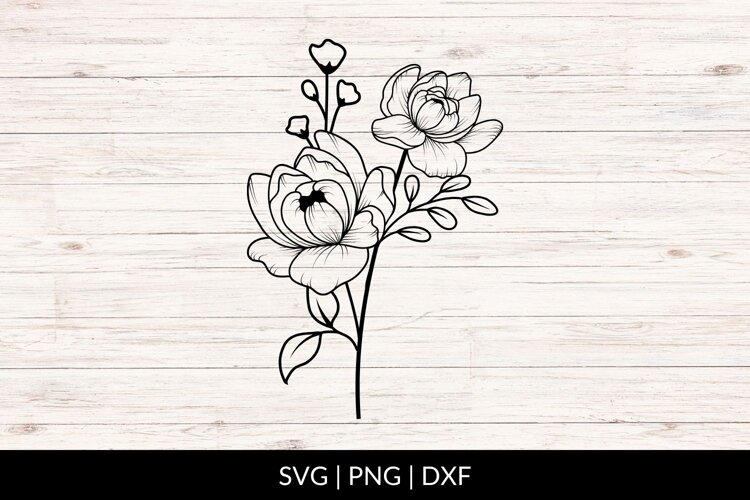 Hand Drawn Peonies Flower Bouquet SVG example image 1