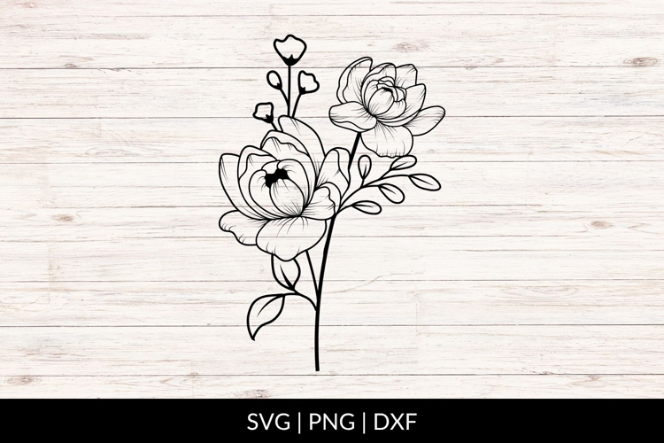 Hand Drawn Peonies Flower Bouquet SVG