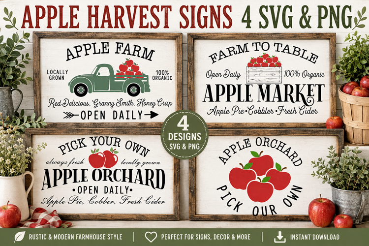 Apple Harvest Signs SVG PNG, Farmhouse Apple Orchard