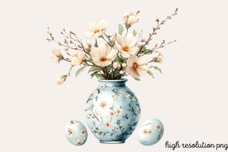 Boho Dusty Blue Easter Clipart PNG example image 1