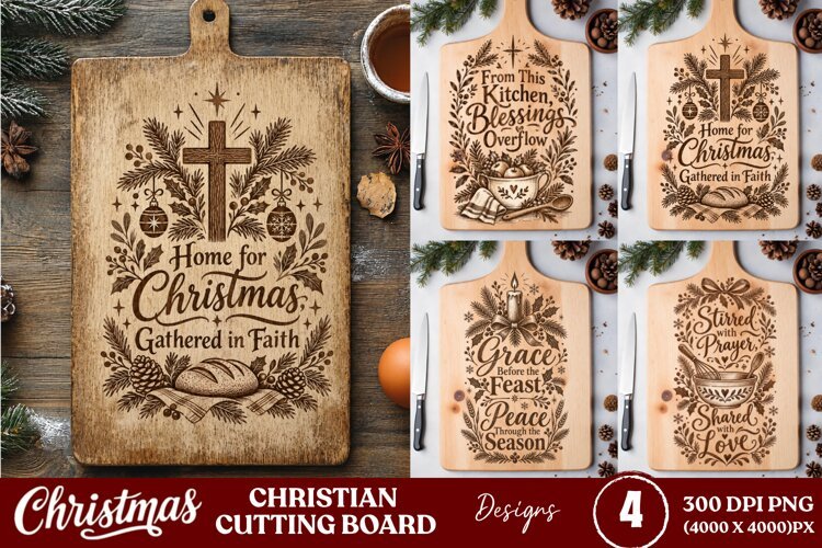 4 Christian Christmas Cutting Board PNGs, 4 Rustic Faith Cut example image 1