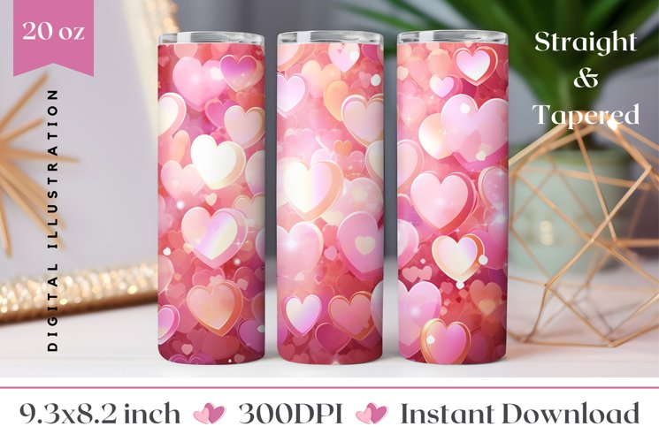 Love Hearts Tumbler Design, Glitter Tumbler Sublimation PNG