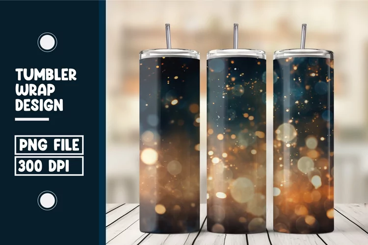 Golden Bokeh Lights Tumbler Wrap design