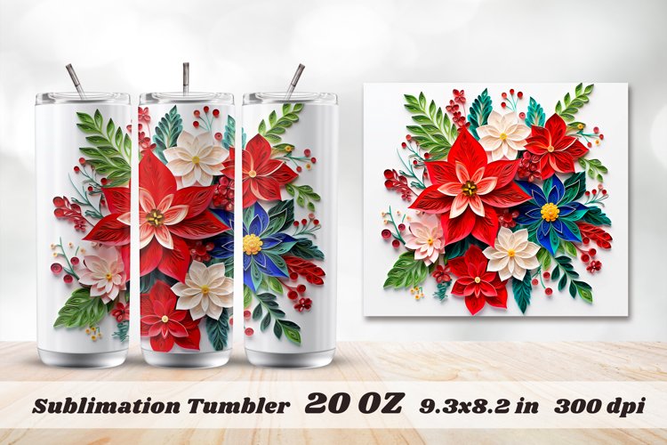 Christmas Flower Sublimation Tumbler | 3d Tumbler Wrap