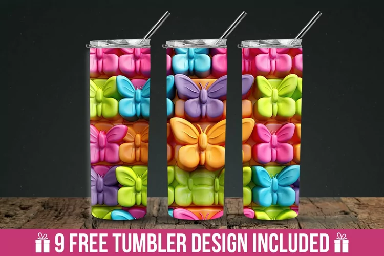 3d Puff Butterfly Pattern Tumbler Wrap