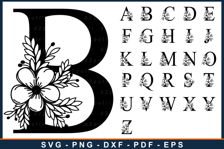 Monogram Floral Flower Alphabet Font Letters SVG Laser Cut
