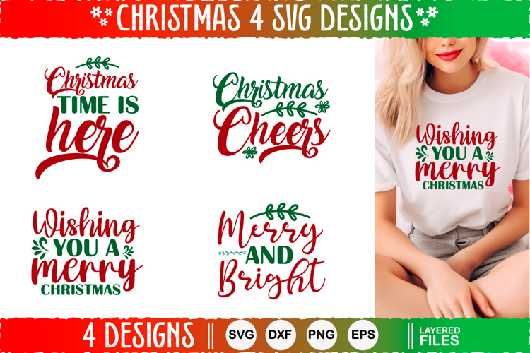 4 Christmas SVG Designs, Christmas SVG Cut file design