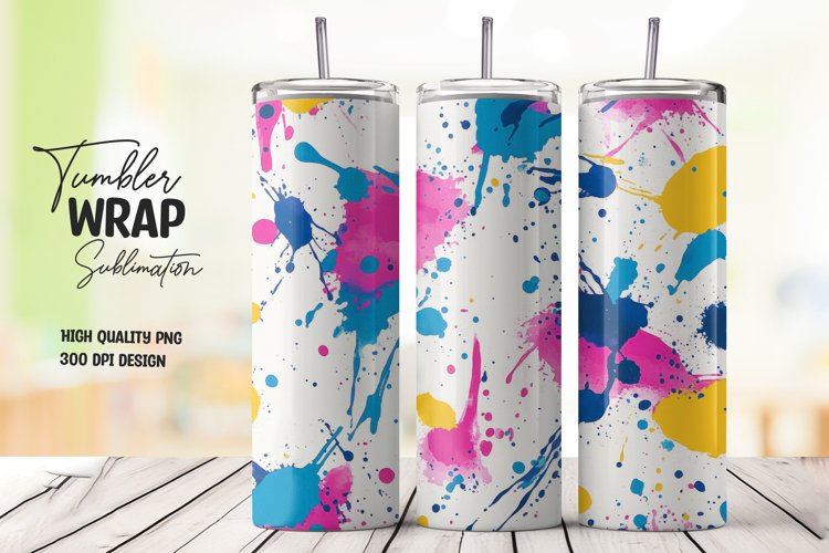 Colorful abstract splashes tumbler wrap sublimation design