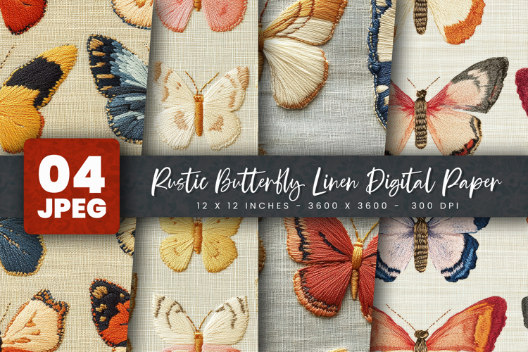 Rustic Butterfly Linen Digital Paper