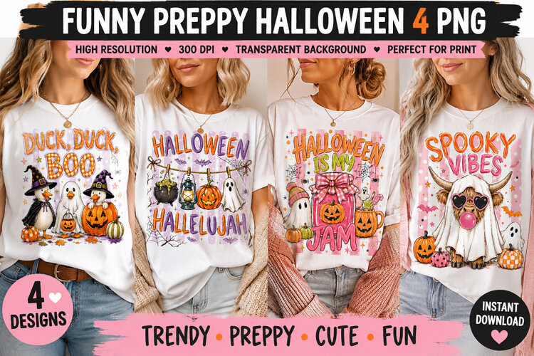 Preppy Halloween PNG, Cute Spooky Sayings Sublimation example image 1