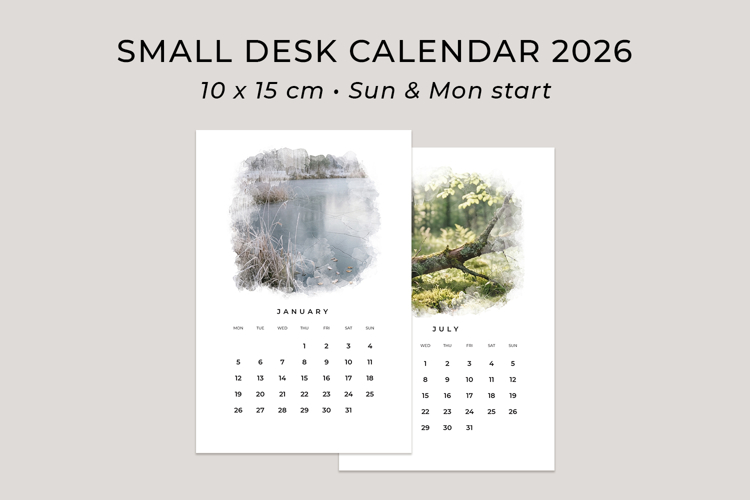 2026 Nature Desk Calendar Printable 10x15 cm 4x6 in PDF JPG