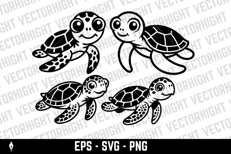 vector drawing of a cute friendly baby sea turtle