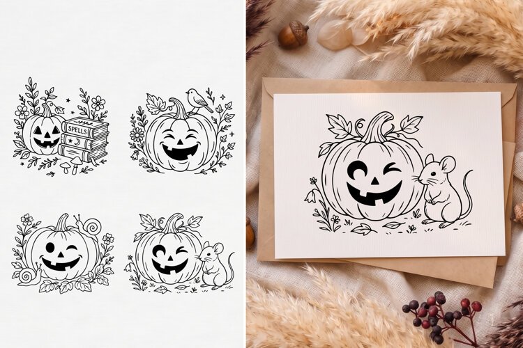 Cottagecore Halloween Pumpkin SVG, Floral Jack O Lantern example image 1