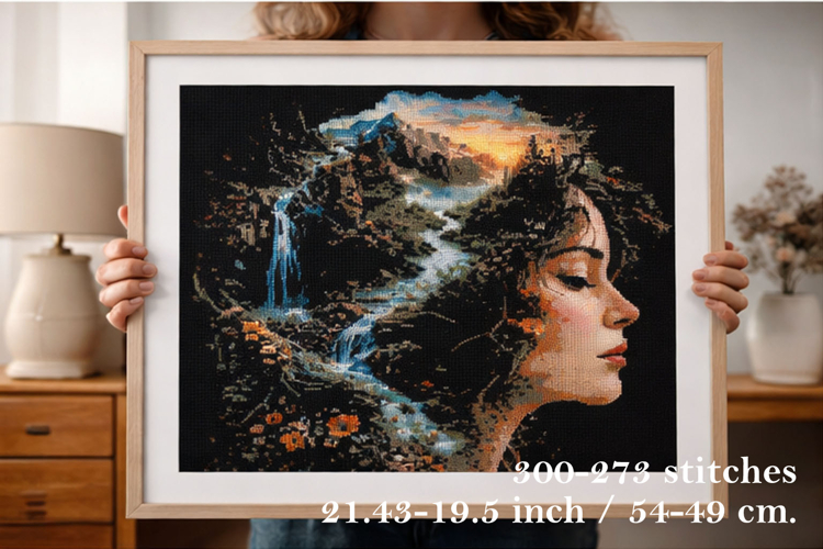 Cross stitch women earth pattern digital file girl face