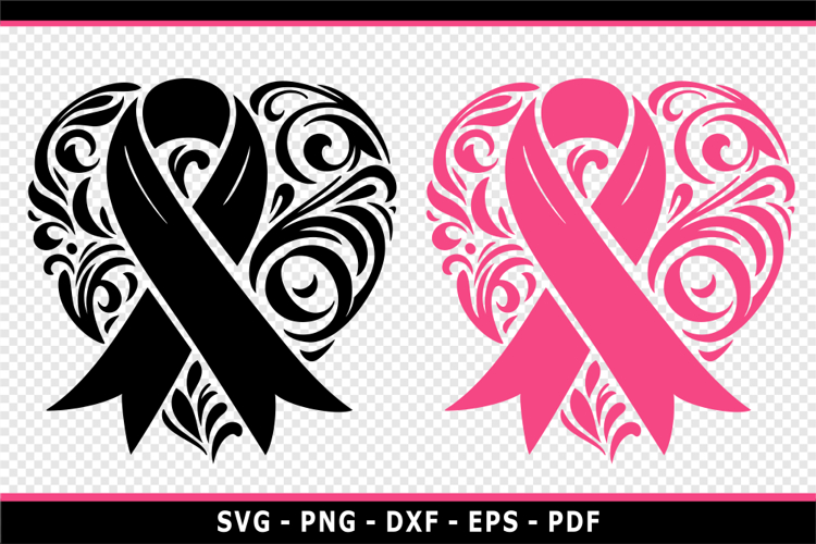 Flourish heart cancer ribbon SVG cut files