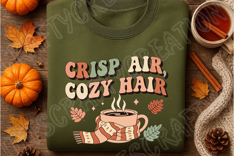 Crisp Air Cozy Hair PNG, Fall Sublimation Design, Cozy Autum