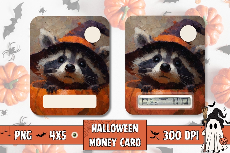 Cartoon Halloween Raccoon Card, Halloween Money Card Design