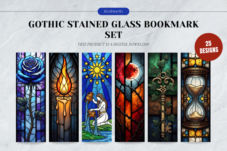 Gothic Stained Glass Bookmark Set,Printable Cathedral Window